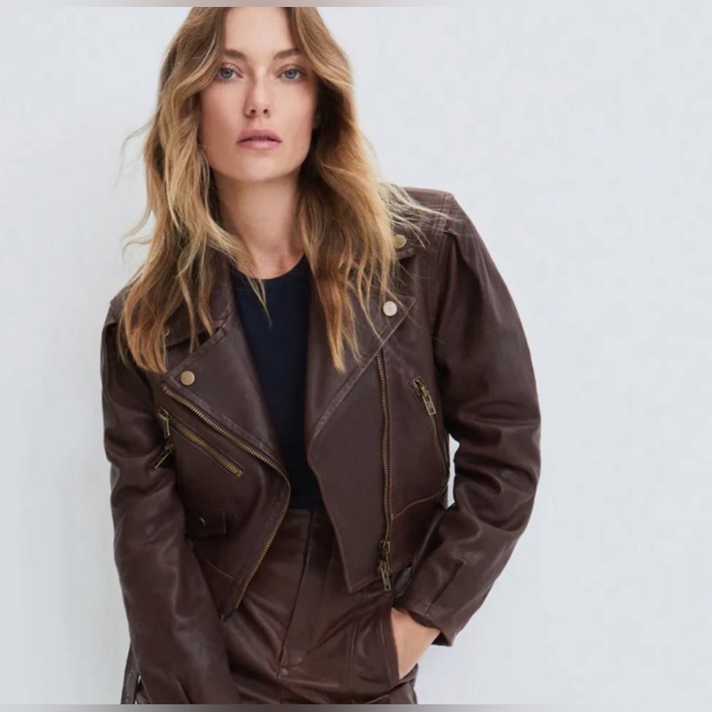 NWT  Veronica Beard Lambskin Leather Moto Jacket